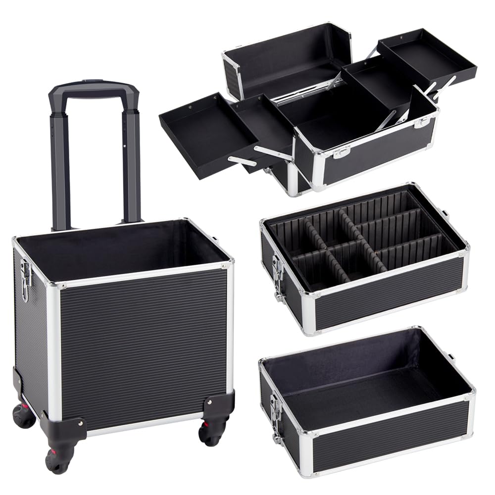 Valigia Trolley 4 in 1 Make Up Valigetta Porta Trucchi Estetista Grande Nero