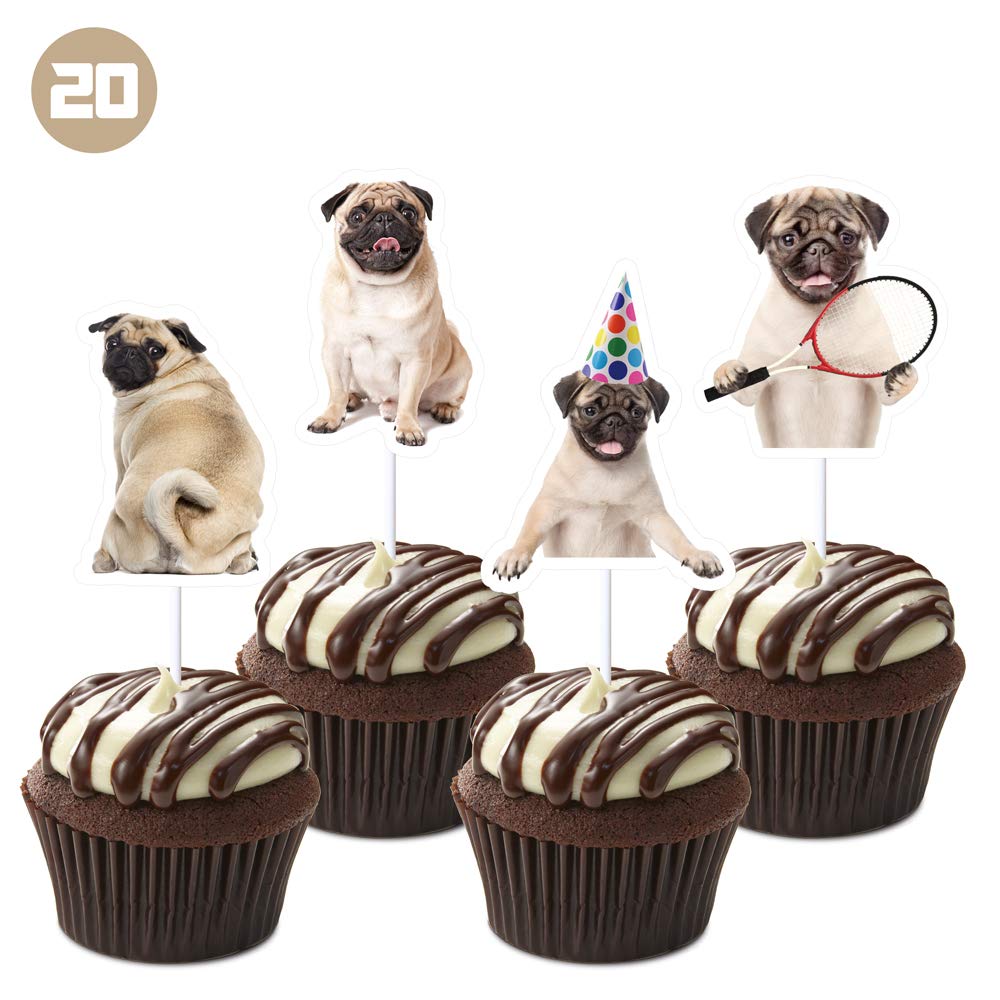 Buy Pug Cupcake Toppers Puppy Dog Theme Cake Decorations Birthday Party