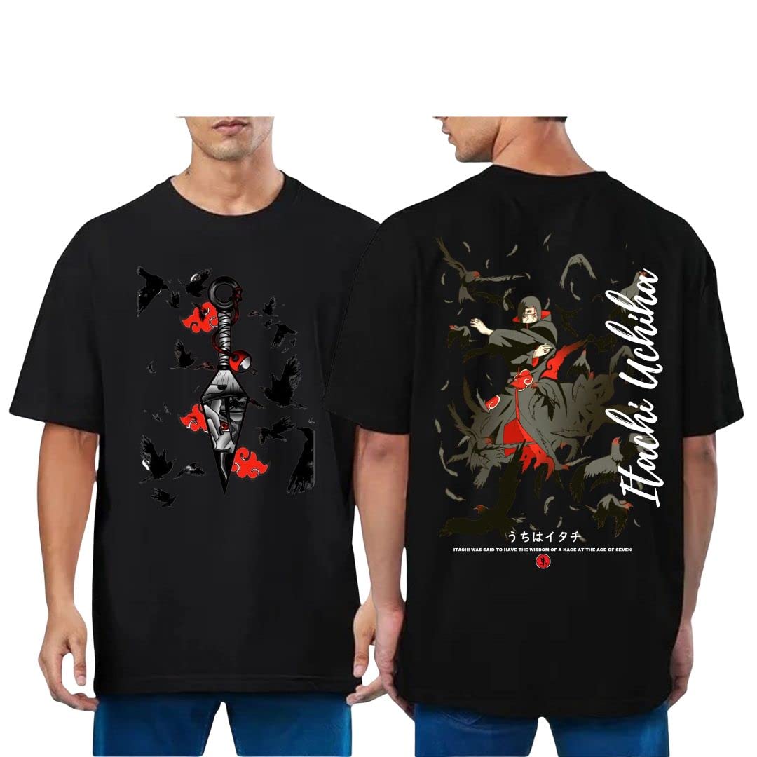 Inferno Jutsu Itachi Printed Cotton Unisex Oversized Tshirt for Men & Women's-image-41