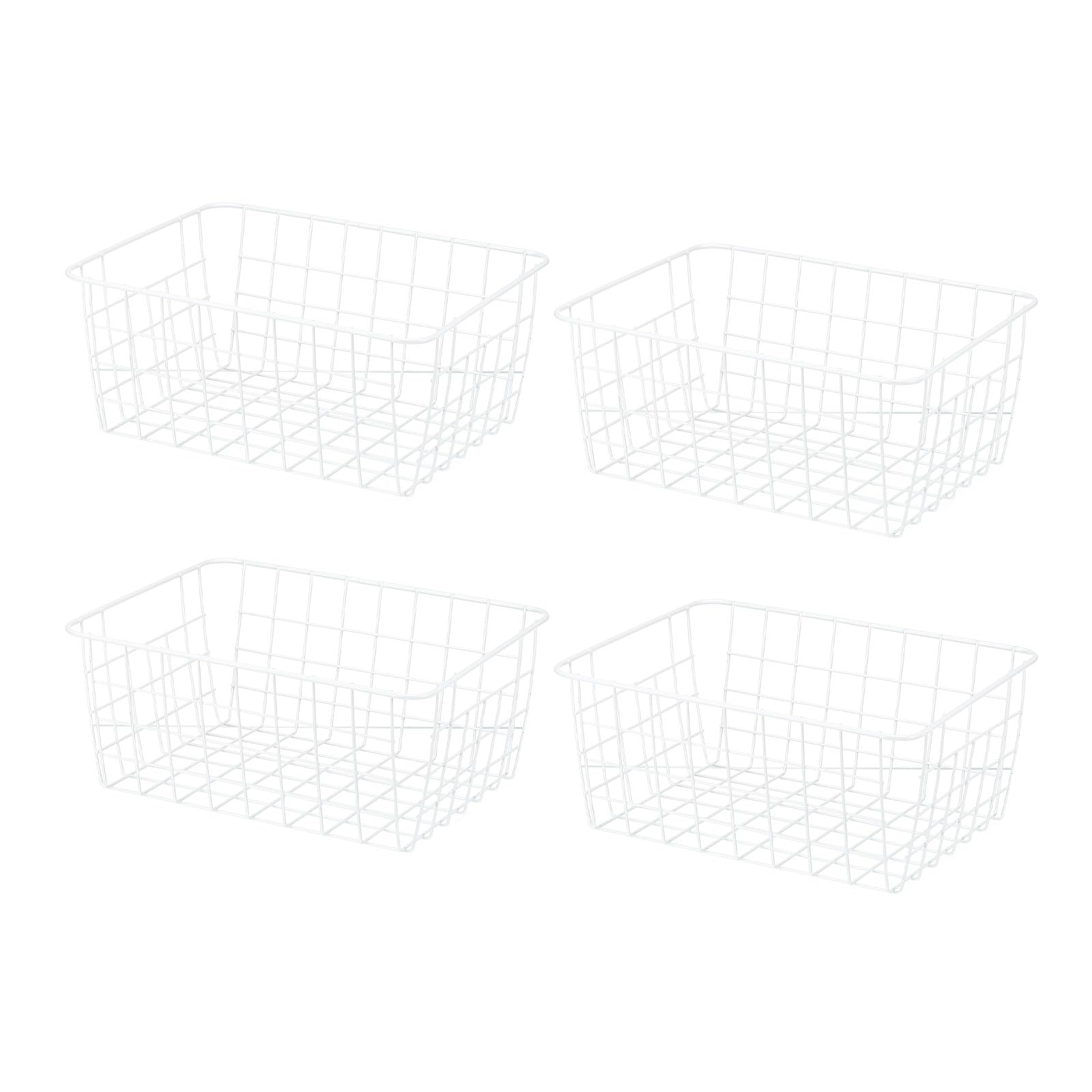 Panier de cuisine en métal blanc avec poignées pour rangement armoire et placard
