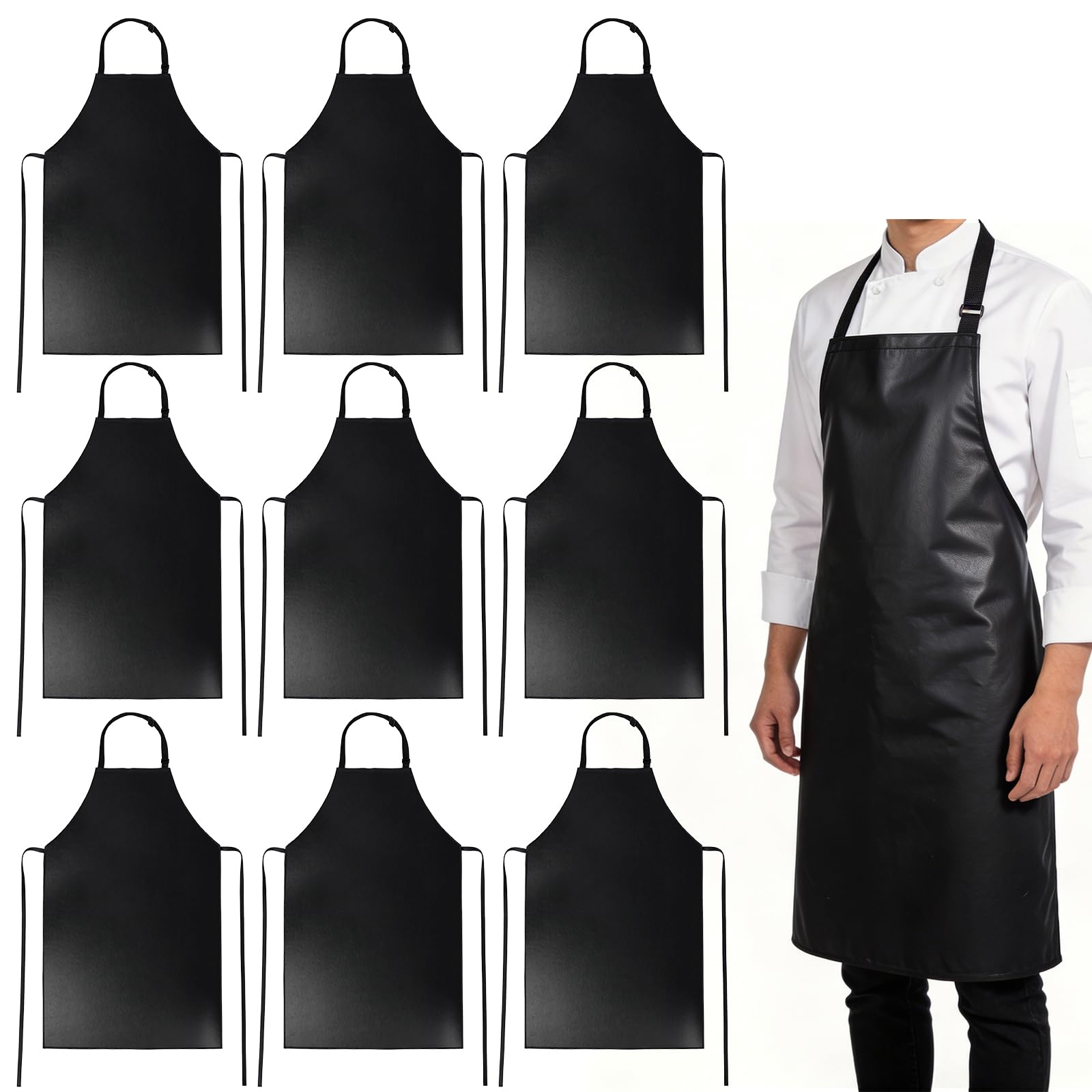 10 unidades Delantal de cuero de goma impermeable, delantal de limpieza ajustable 43.7 pulgadas largo delantales para cocinar, trabajar y asar para lavado de platos en el hogar