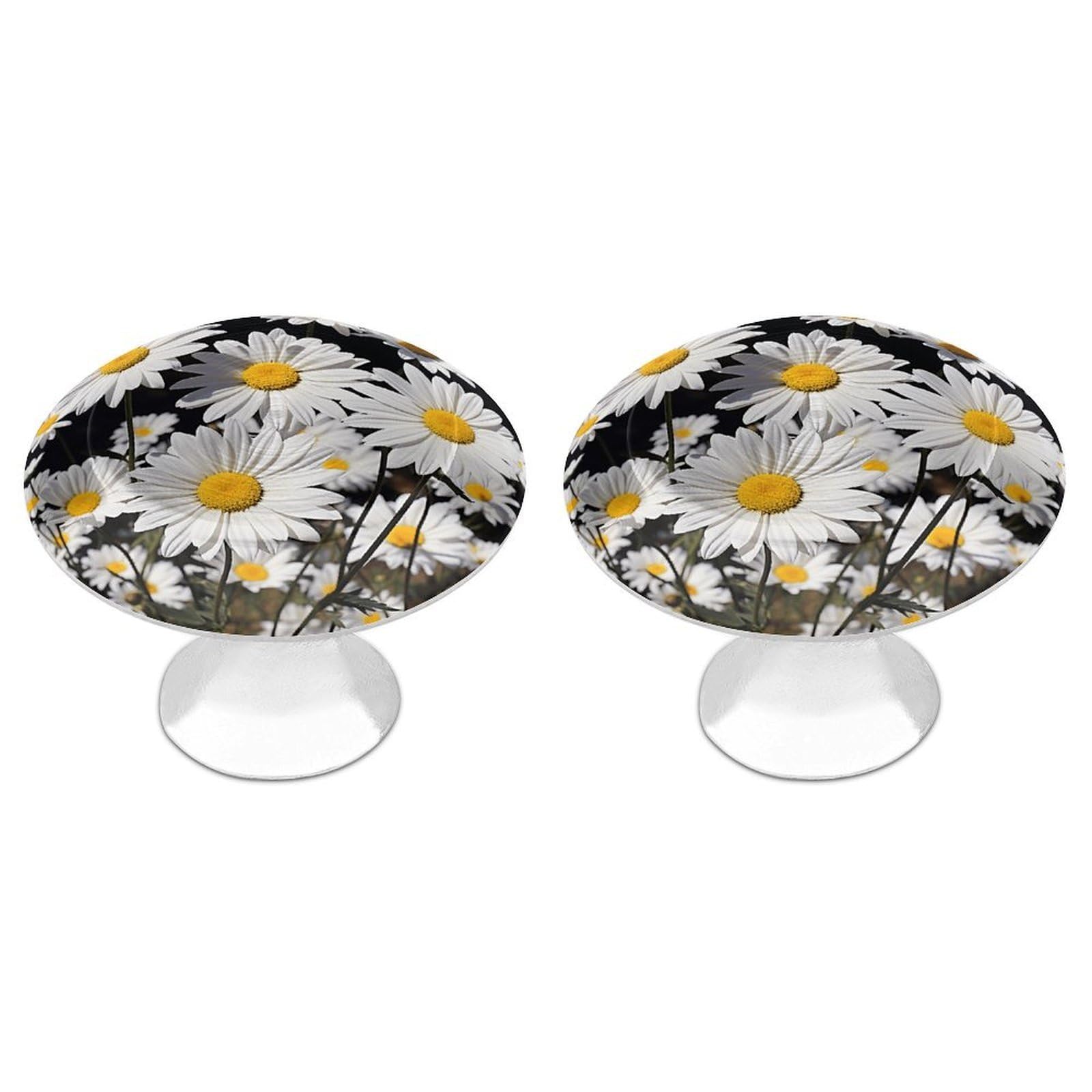 Vstadank Style White Daisy Cabinet Knobs Round Wardrobe Pulls Simple Drawer Handles With Screw Aluminum Alloy Closet Door Pull Modern Cabinet Hardware For Dresser Drawers 2 Pack