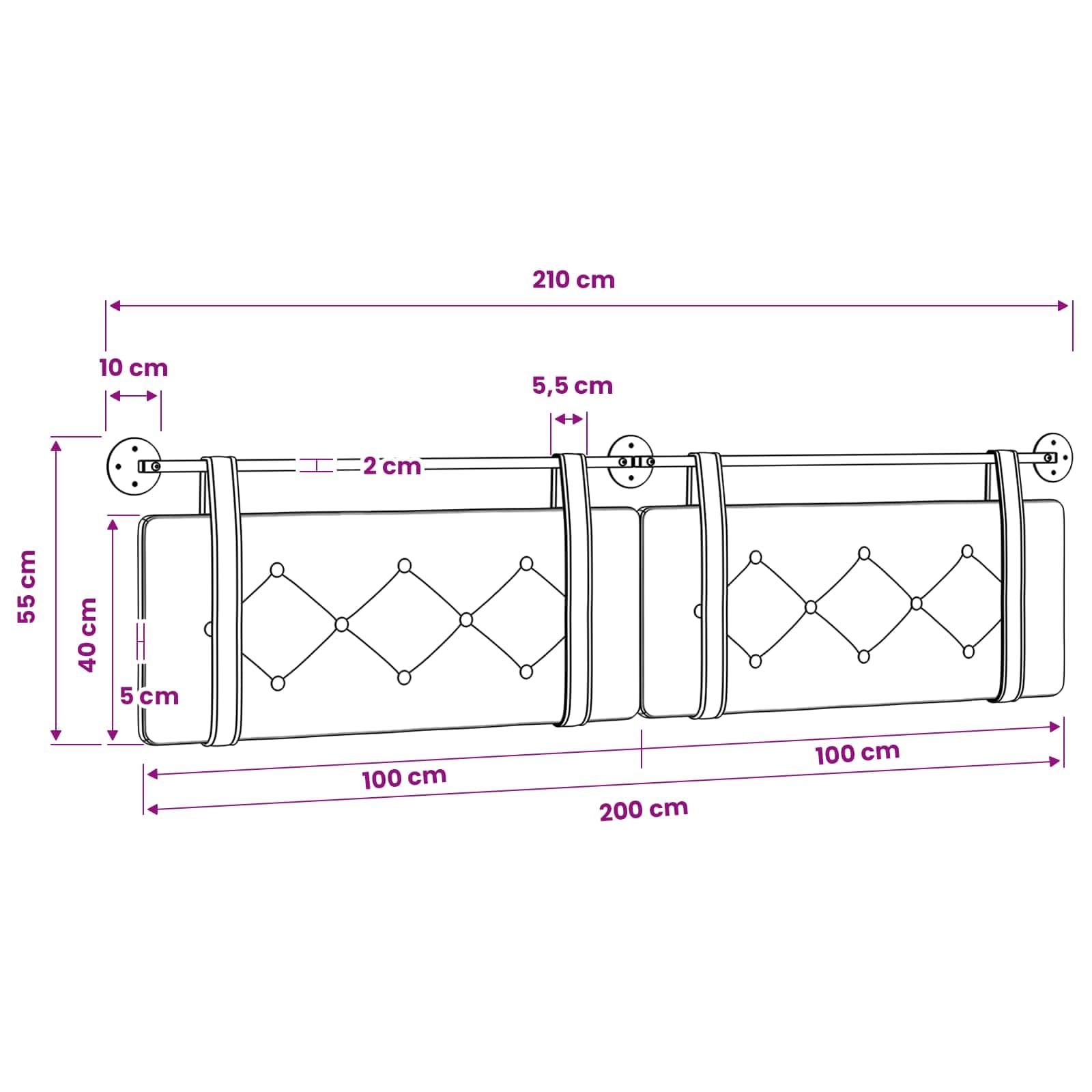 Wiszący zagłówek z kremowej sztucznej skóry z wyściółką piankową 210 x 55 x 5 cm, montaż na ścianie, zdejmowane paski, nowoczesny panel tapicerowany do sypialni, pokoju gościnnego, pokoju