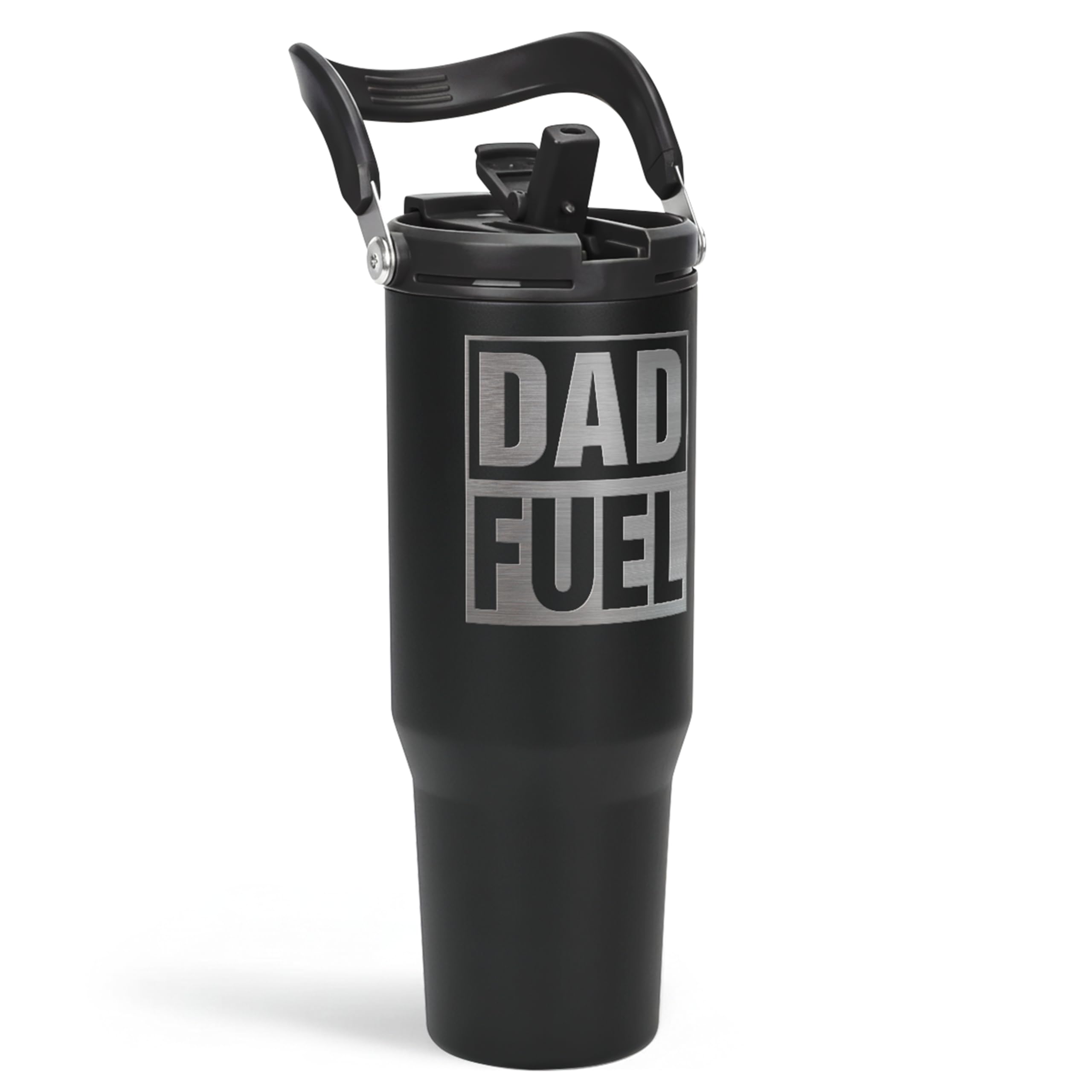 SANDJEST Dad Fuel Stainless Steel Insulated 30oz Tumbler with Carry Handle & Flip Straw Lid for Dad on Fathers Day, Birthday or Christmas