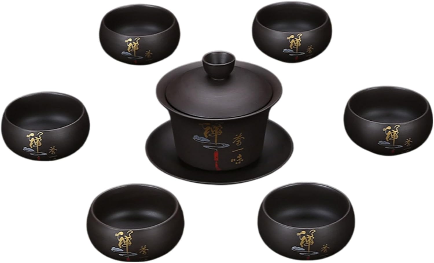 标准-禅茶一味紫砂盖碗6杯7件 Glass Tea Cup,Ceramic cup Set,Zi Sha Tea Cup,Ceramic Teapot,Purple Clay Tea 紫砂禅茶一味功夫茶具汉 Ceramic Coffee Mugs Set,Microwave & Dishwasher Safe,Gift for Man and Women