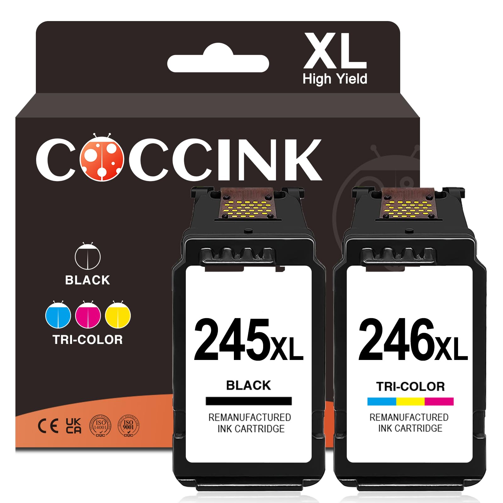 COCCINK245 XL 246 XL Ink Cartridge for Canon Pixma TS3120 TS3122 TS3150 TS3322 TS202 TS302 MG2500 MG 2522 MG2922 MX490 MX492 TR4522 Printer Remanufactured for Canon 245xl 246xl Combo Pack