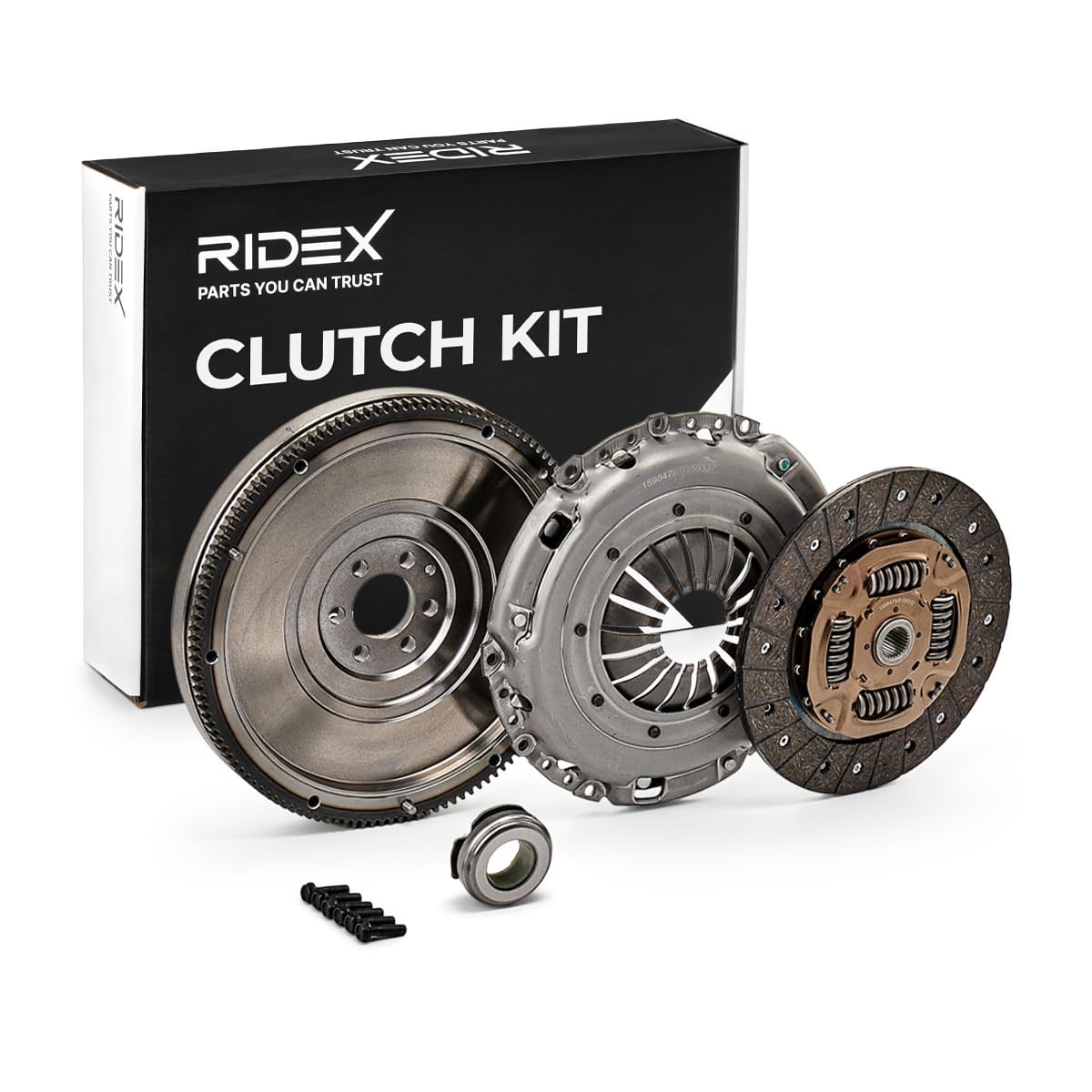RIDEX 479C0081 Kit de embrague con placa de apriete de embrague con cojinete de desembrague con volante motor con plato de embrague con juego de tornillos Compatible con VW Golf 6 5K1