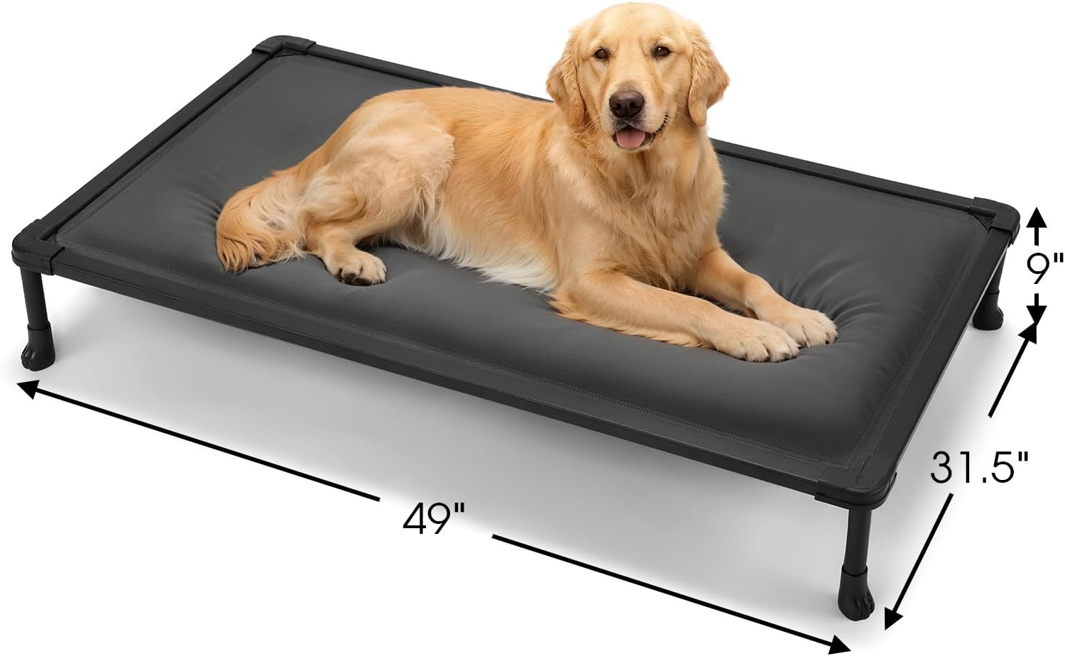 Veehoo Chew Proof Elevated Dog Bed, Indestructible Raised Dog Cot, Orthopedic Dog Platform Bed with Soft Padded Mat, Durable Waterproof Pet Cot for Indoor, Outdoor or Crate, 49-Inch, Grey