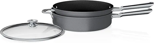 Ninja C53300 Foodi NeverStick Premium 3-Piece Cookware Set with Glass Lid, Anti-Scratch Nest System, Hard-Anodized, Nonstick, Durable & Oven Safe to 500°F, Slate Grey