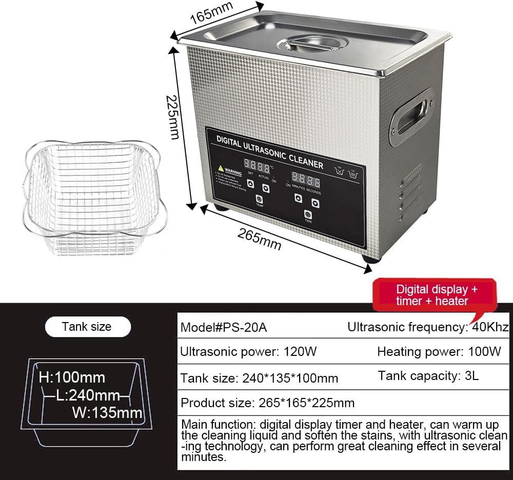 3L Ultrasonic Cleaning Machine with Heater Timer 3L Stainless Steel Washing Machine for Lab Tools Glasses Auto Parts High Power 120W Digital Display
