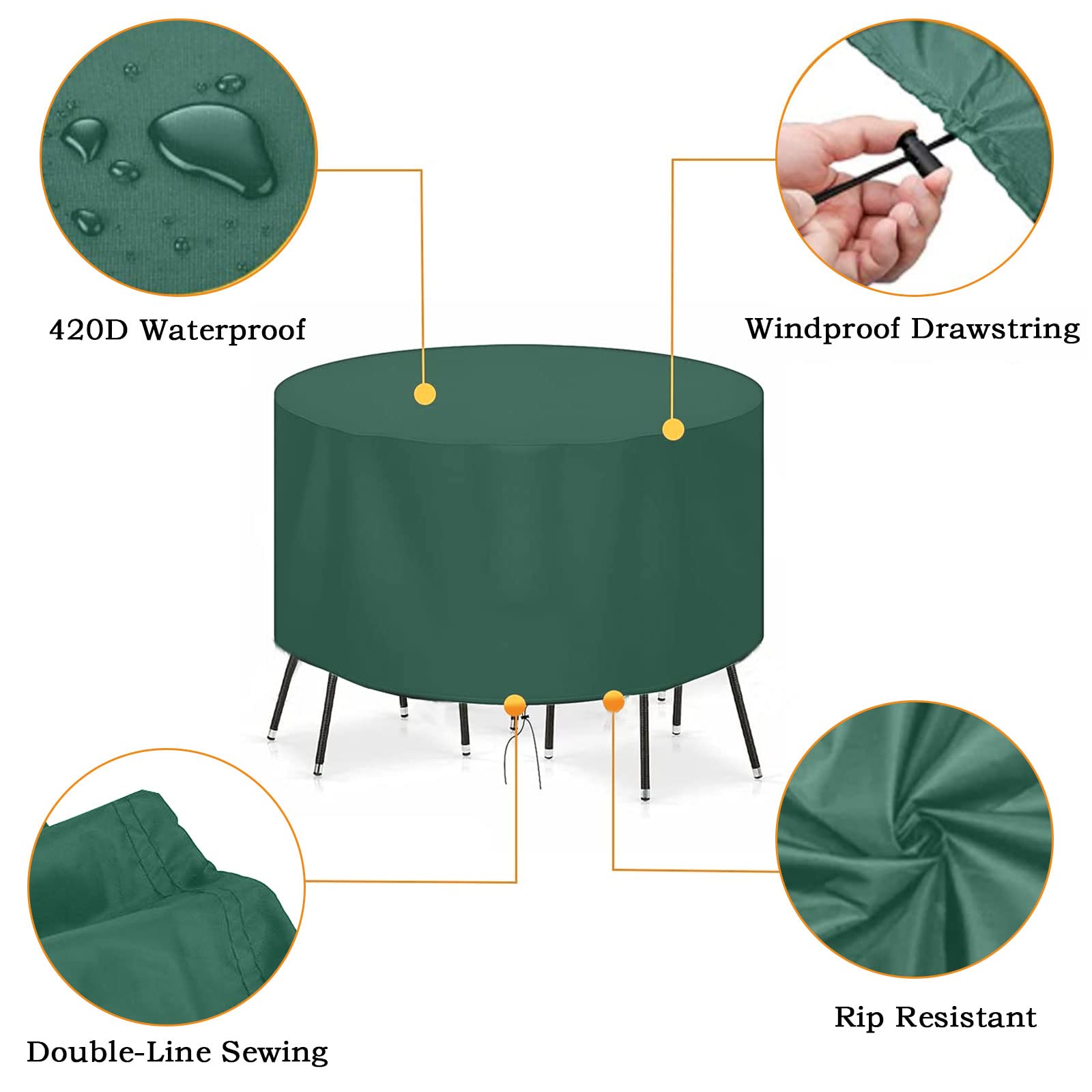 Funshot Ronde tuinmeubelset hoezen waterdicht, 420D Oxford stof outdoor patio tafel set cover rond, winddicht, anti-UV, grote tuintafel hoes rond, 250 x 90 cm