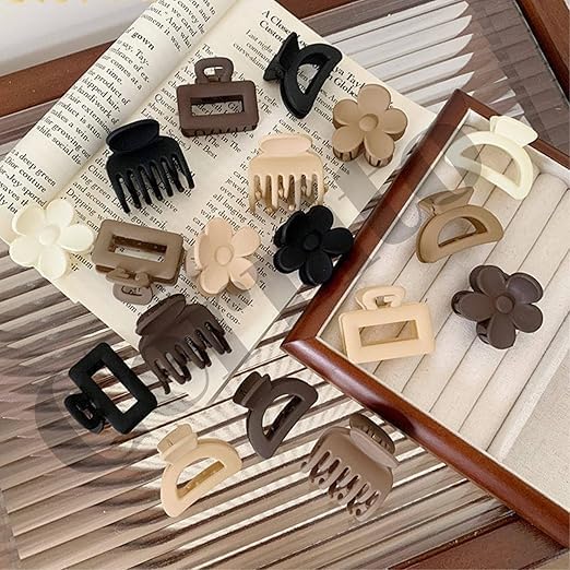 Image of Small Hair Claw Clips for Women & Girls - Matte Nonslip Clamps with Strong Hold for Thick & Thin Hair, Neutral Mini Hair Accessories for Everyday Styling (6 Pcs, Multicolor)
