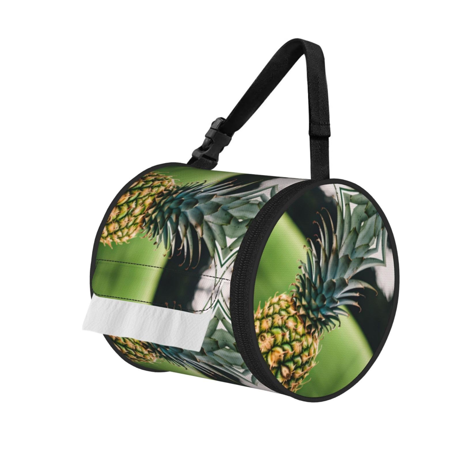 Jiuty Black Be A Pineapple Print Cylinder Tissue Organizer Bag With Strap, Portable Toilet Roll Holder For Camping Car