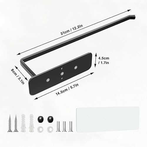 Miniatura 6 de Soporte para toallas de papel debajo del gabinete, disponible en adhesivo y perforación, soporte de pared para toallas de papel negro, toallero de