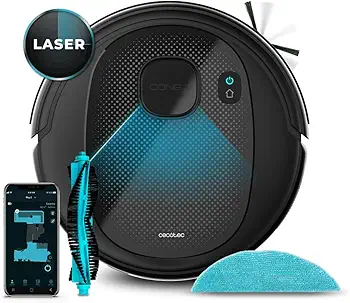 Cecotec Robot Aspirador Conga 7490 Eternal Genesis. Tecnología Láser, Limpieza 4 en 1, Potencia de succión de 3000 Pa, Autonomía 110 min, Cepillo Multifunción, Control App, Mopa de Fregado