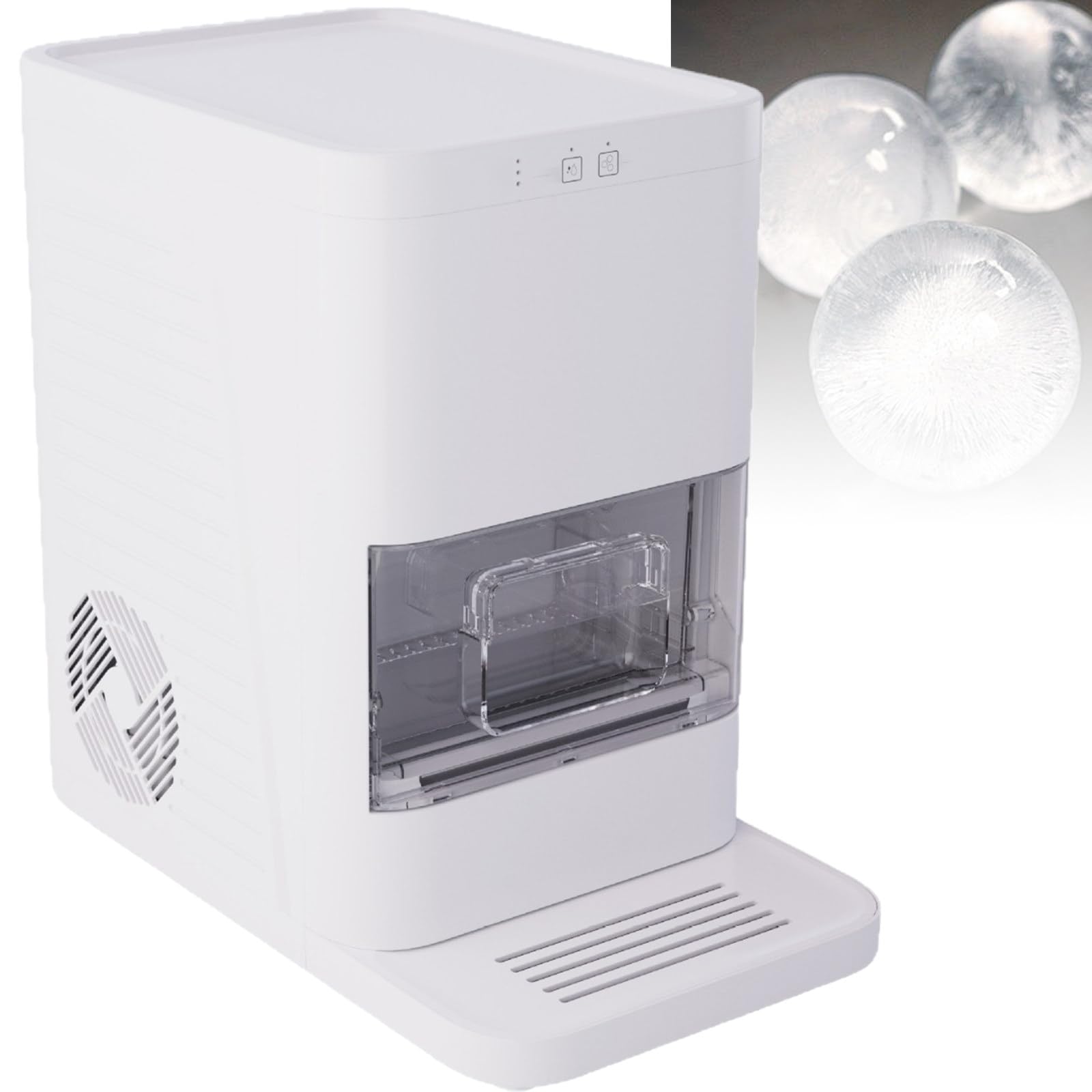 Sjyclaviger Ice Dispensing Time 55 Min, Countertop Sphere Ice Machine, 2 Pcs In 55 Mins 42 Pcs/Day, Ice Storage Capacity 8-10 Pcs, For Whiskey, Bourbon & Cocktails White
