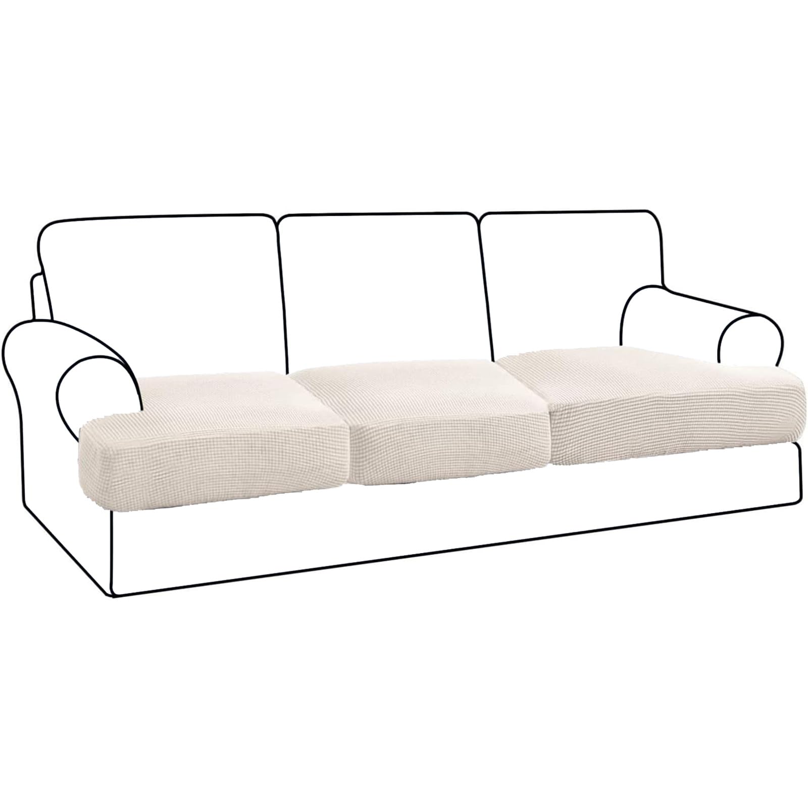 Stretch T Cushion Sofa Slipcover T Cushion Covers for Living Room Armchair Couch Cover Cushion Slipcover Seat Cover with Elastic Bands Thicker Jacquard Fabric (3 Seater,Ivory)