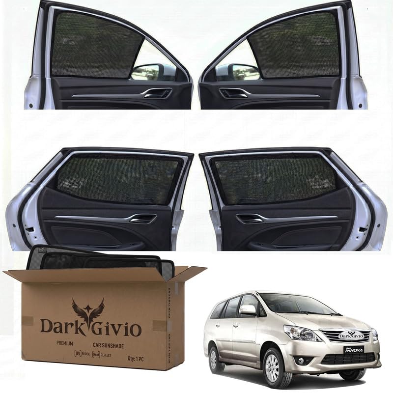 Image of Car Window Sun Shade Protector for INNOVA T 3 (2012 16) | Exact Fit Non-Magnetic Half Cut Sunshade (Set of 4 /6) | UV Blocker Side Window Car Curtains & Interior Accessory