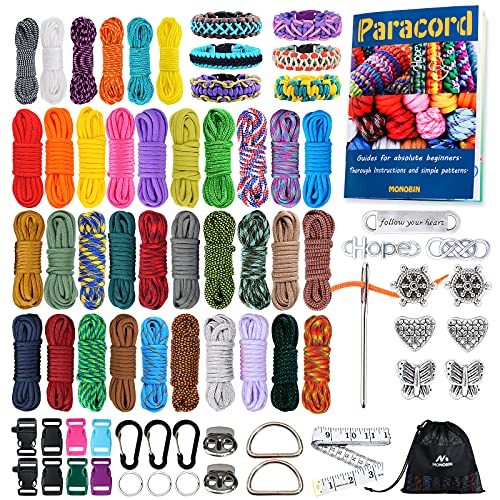 MONOBIN 36 Colors Paracord Kit - 4mm & 2mm Micro Paracord Rope Combo with Accessories for Making Bracelets, Lanyards, Dog Collars