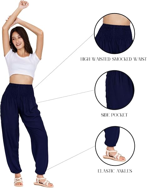 Lofbaz Boho Pantalons Femmes Taille Smockée Floral Eéléphants Funky Harem Pants - 3