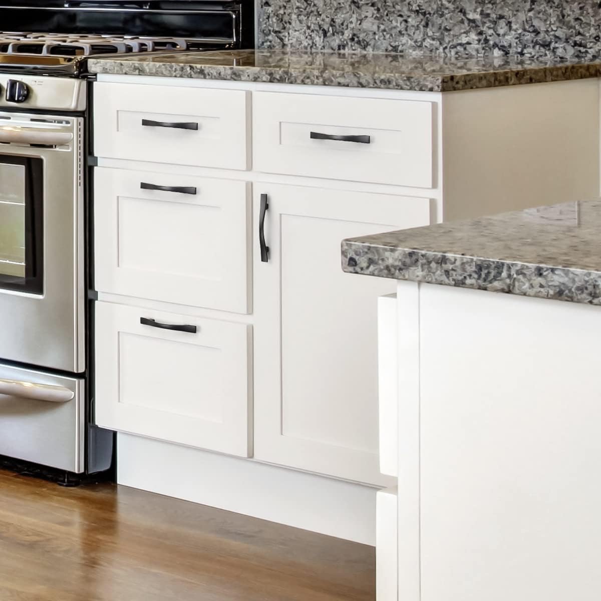 KNOBWELL 6 Pack 3 inch Black Cabinet Handles, Wave Style Black Handles for Cabinet and Cupboard, Dresser Drawer Pulls Matte Black, 3 inch Hole Center