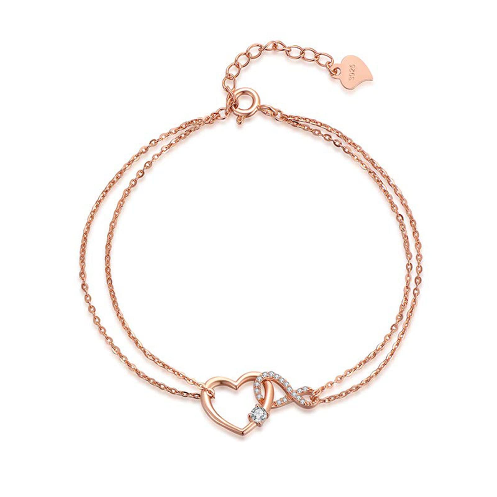 Infinity Herz Armband Silber 925 – Verstellbar 17+4 Cm, Mit Zirkonia, Geschenk Für Damen