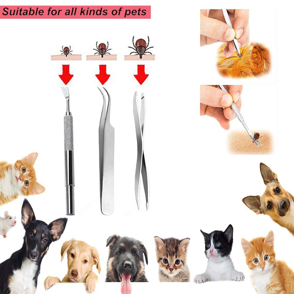 YOUYIKE® Pinzas para garrapatas,Acero Inoxidable Pet Perros Gatos garrapatas Remover Kit,3 Premium tickremover + Caja de Almacenamiento