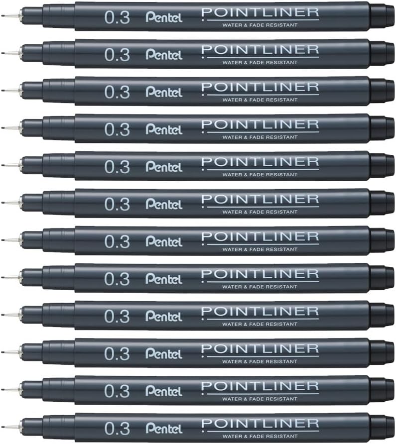 Arts Pointliner Drawing Pen, 0.3mm, Black Ink, Box of 12 Pens (S20P-3A)