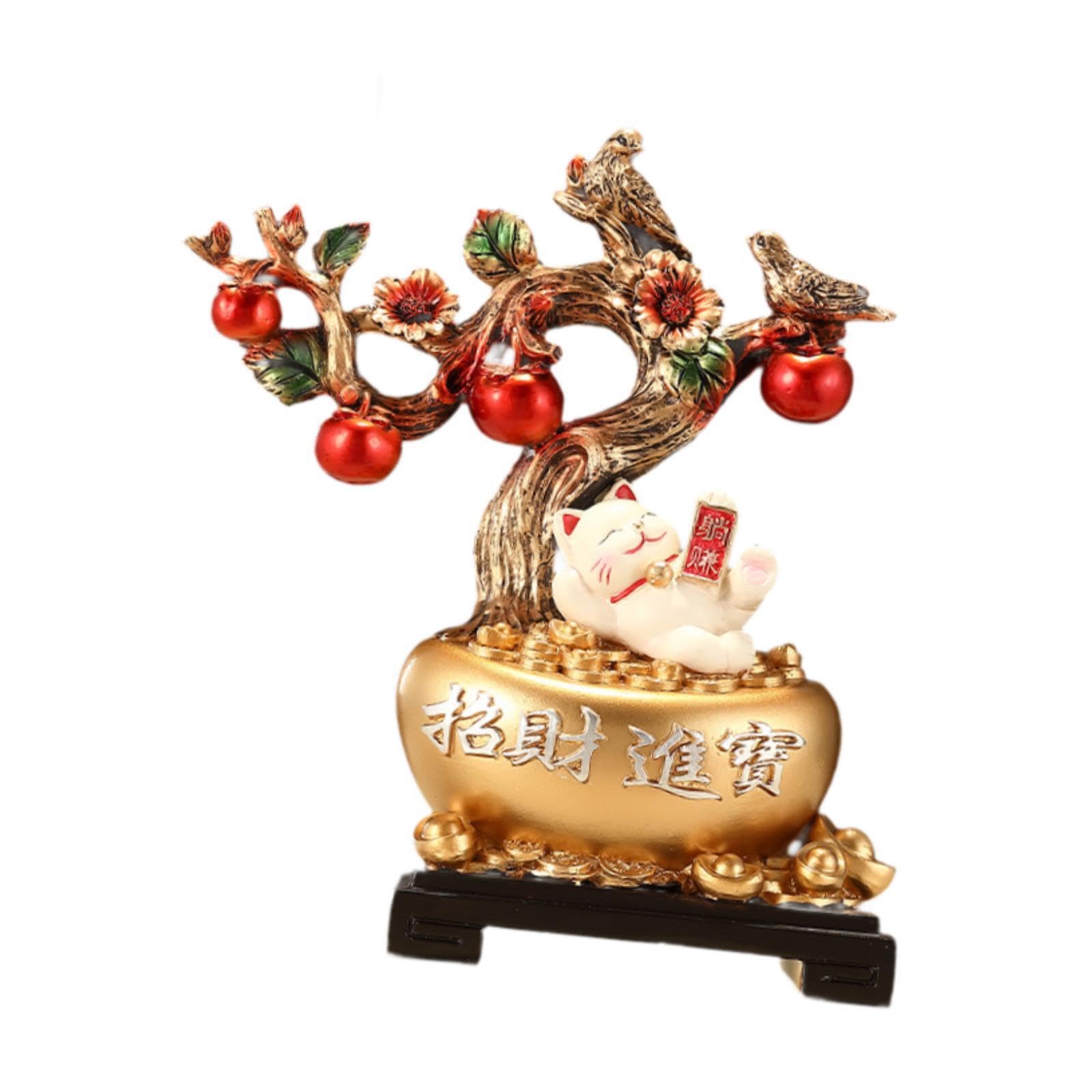 TWISAXC Stunning Desktop Statue Resin Cat And Tree Statue Artwork Craft Strong Addition To Home Decoration And for Creative Collection Resin Cat Tree Artwork Craft Sturdy