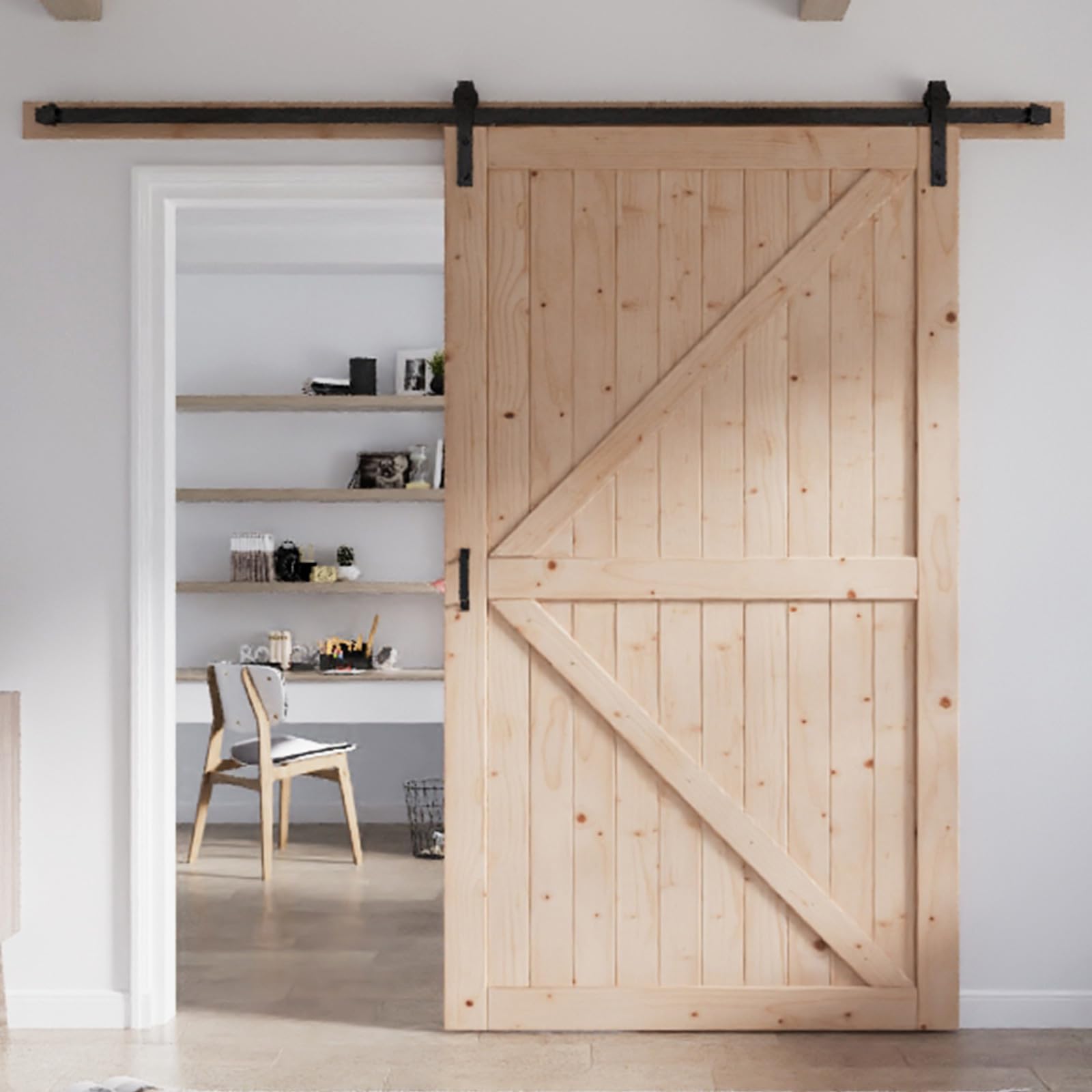 Photo 1 of FREDBECK 54in x 96in Wood Barn Door with 9FT Barn Door Hardware Kit Included K Shape Solid Spruce Panel Need to Assembly