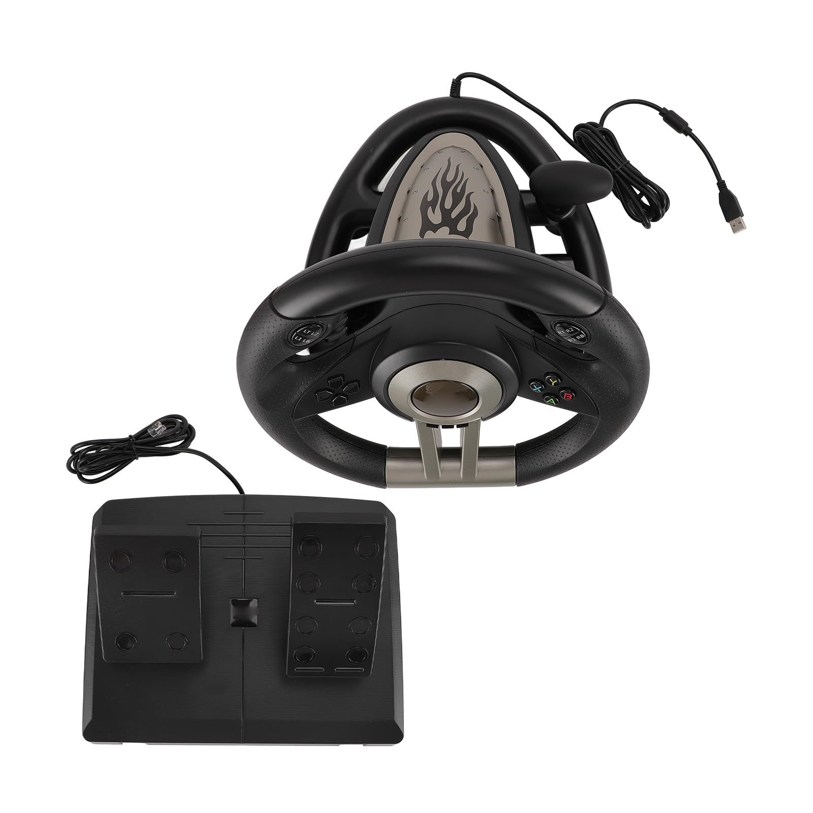 Volante da Corsa per PC e Pedale Volante da Gioco USB Universale per Rotazione di 180 Gradi Materiale ABS Impugnatura Comoda
