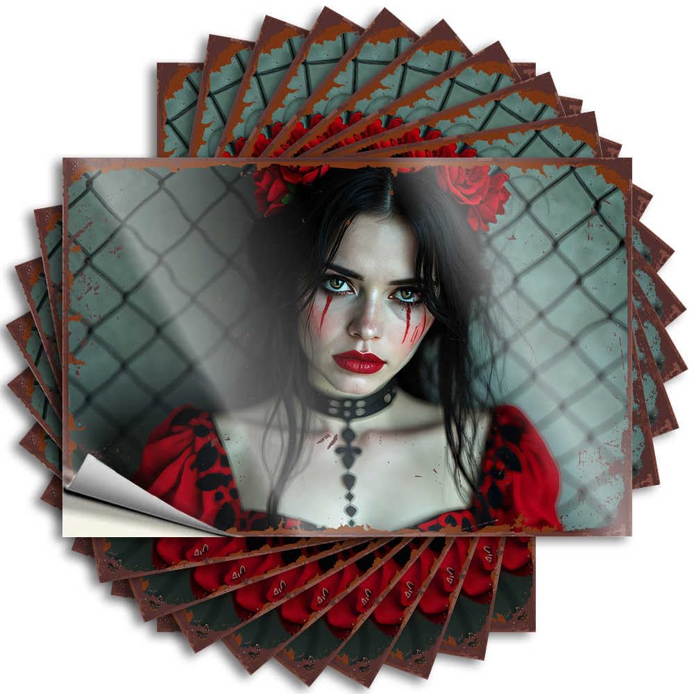 Van Wall Lettering Sticker | Dark Beauty with Red Roses in Gothic Attire Affirmation for Drinking Decor(12X18CM)
