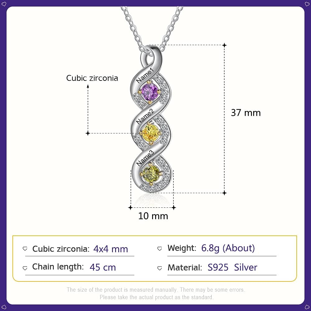 GLAMCARAT Minimalist 925 Sterling Silver necklace with birthstones mothers jewelry personalized engraved necklace for women gift for mom sister daughter grandma family jewelry custom pendant