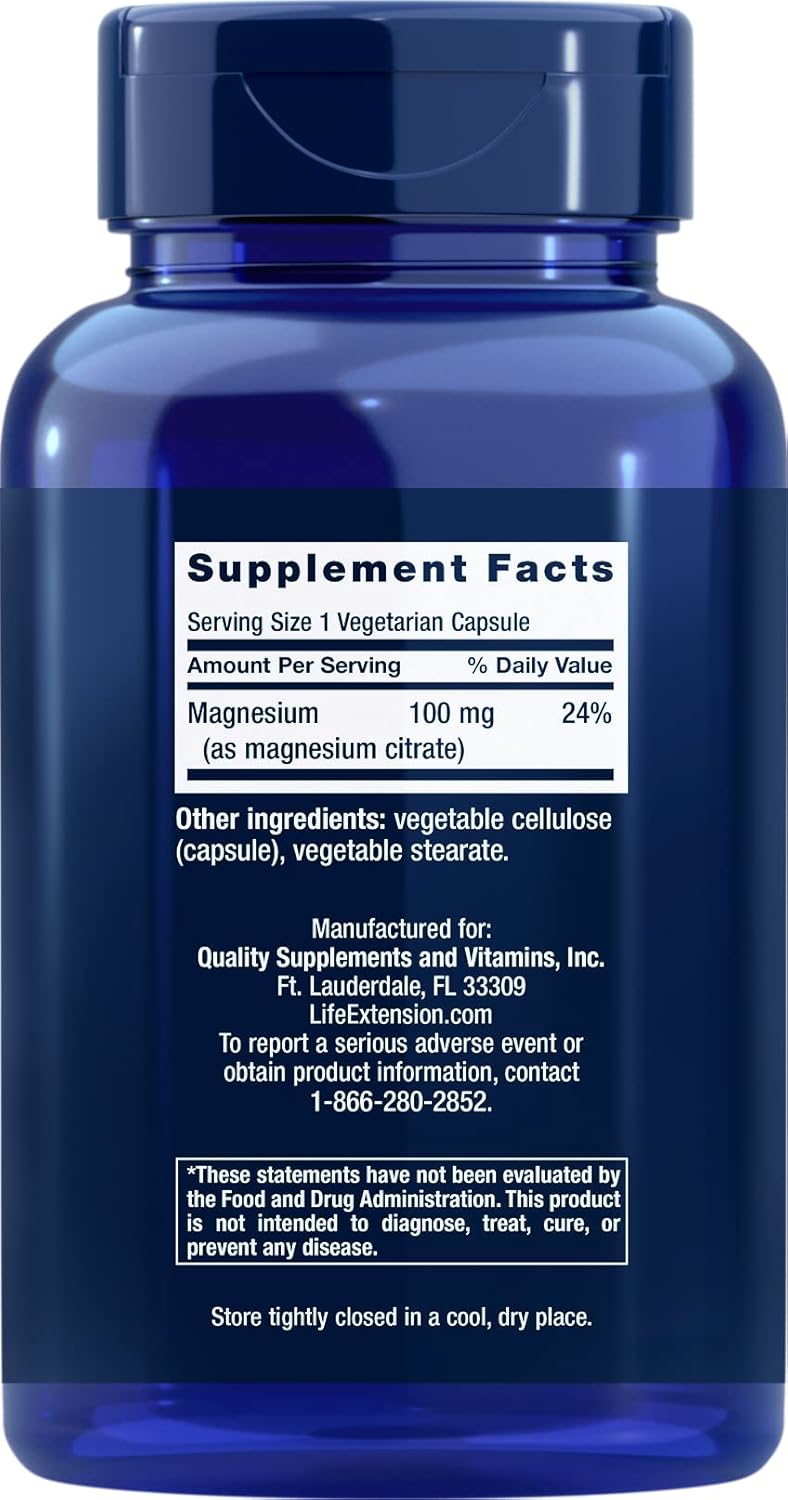 Life Extension Magnesium (Citrate) 100mg, 180 Veg Caps (Pack of 2) - Mag Supplement