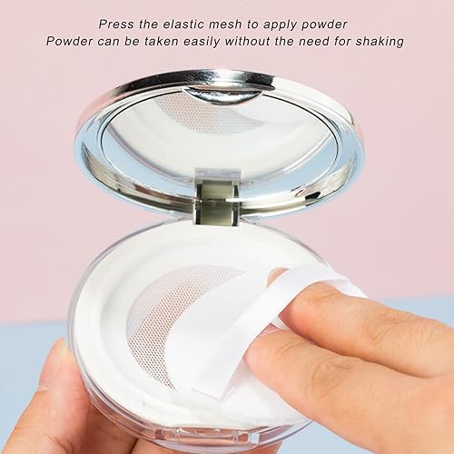 Miniatura 5 de Caja de polvo suelta, contenedor de polvo recargable vacío de 0.11 oz, estuche portátil de polvo con espejo de soplado de polvo y tamiz de red
