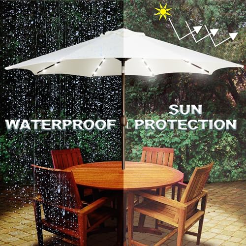 Image of Blissun 9 ft Solar Umbrella, 32 LED Lighted Patio Umbrella, Table Market Umbrella, Outdoor Umbrella for Garden, Deck, Backyard, Pool and Beach (Creamy White)