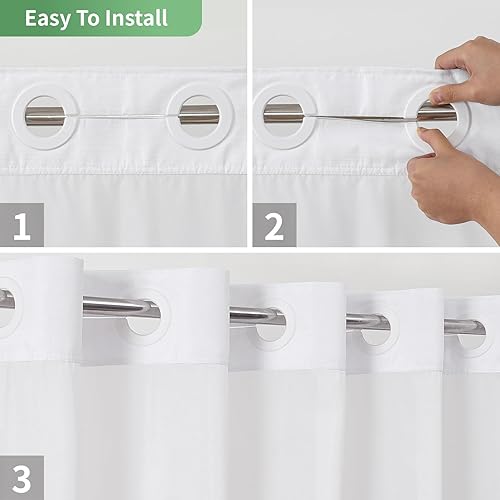 Miniatura 4 de Cortina de ducha blanca sin gancho con forro de tela a presión, cortinas de ducha de tela texturizada para baño, cortina de ducha moderna estilo