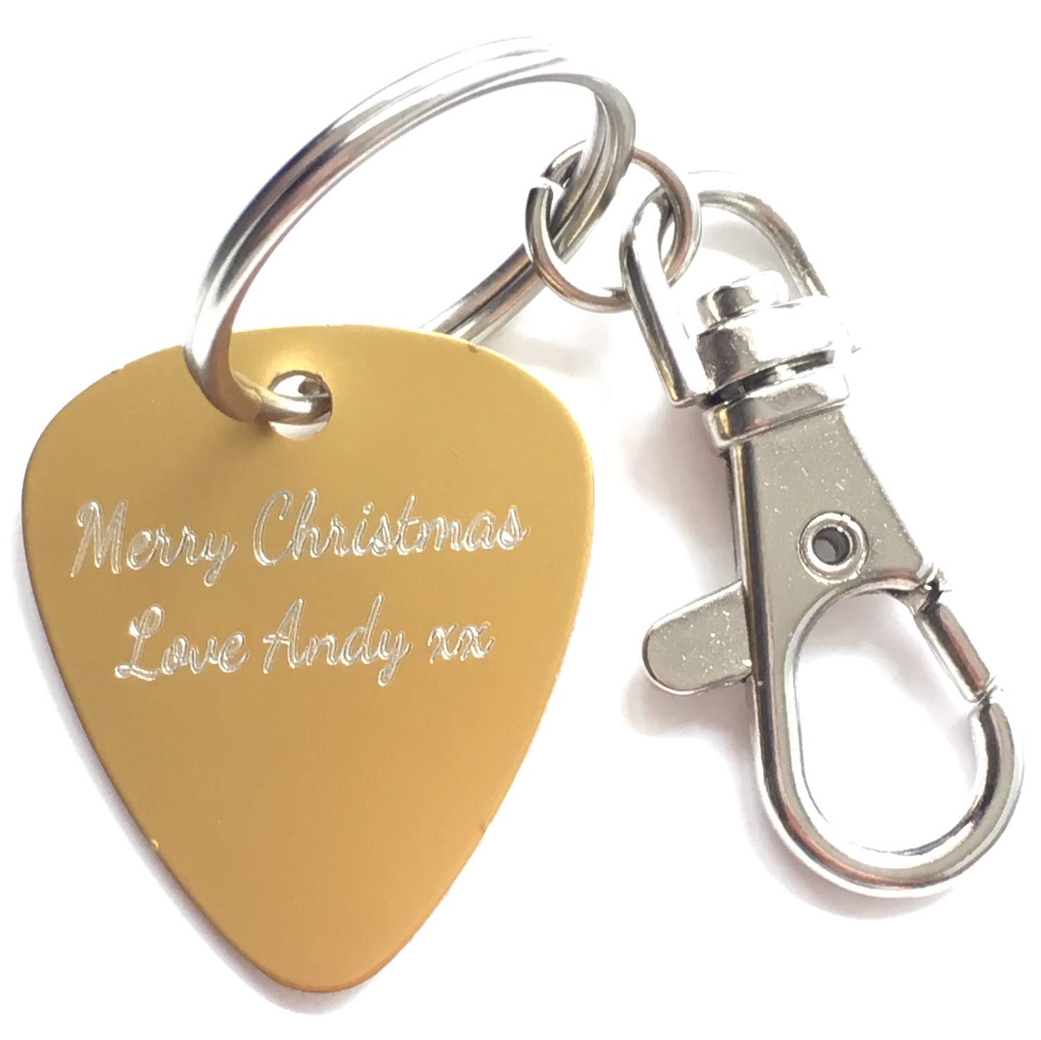 Emblems-Gifts Gold Personalised Aluminium Guitar Pick Plectrum Key Ring