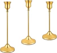 Elegant Gold Taper Candle Holders Set of 3 - Metal Candlestick Holders for Weddings, Christmas, Table Centerpieces & Home Decor
