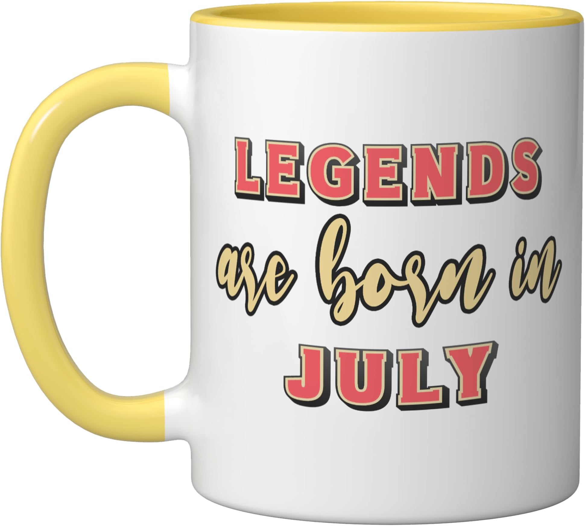 Legends Are Born In July (Text Only) Ceramic Mug, Yellow/White
