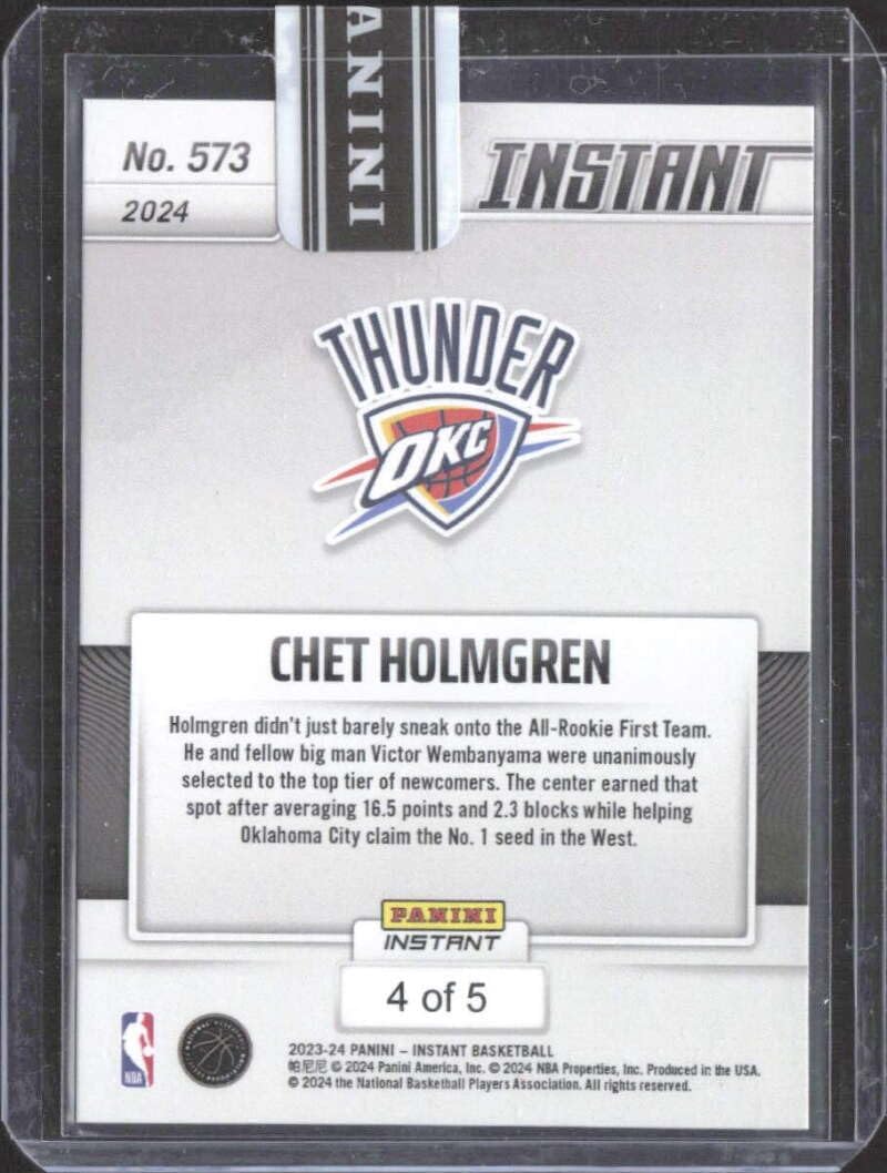 CHET HOLMGREN 2023-24 Panini Instant All-Rookie Team 4/5 VersiColor #573 Thunder NM-MT Basketball