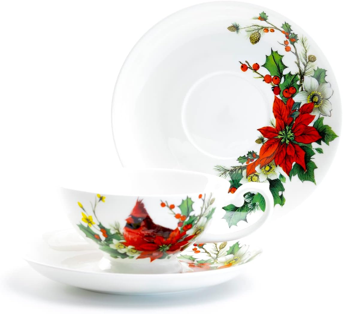 Cardinal Poinsettia Bone China Cup and Saucer