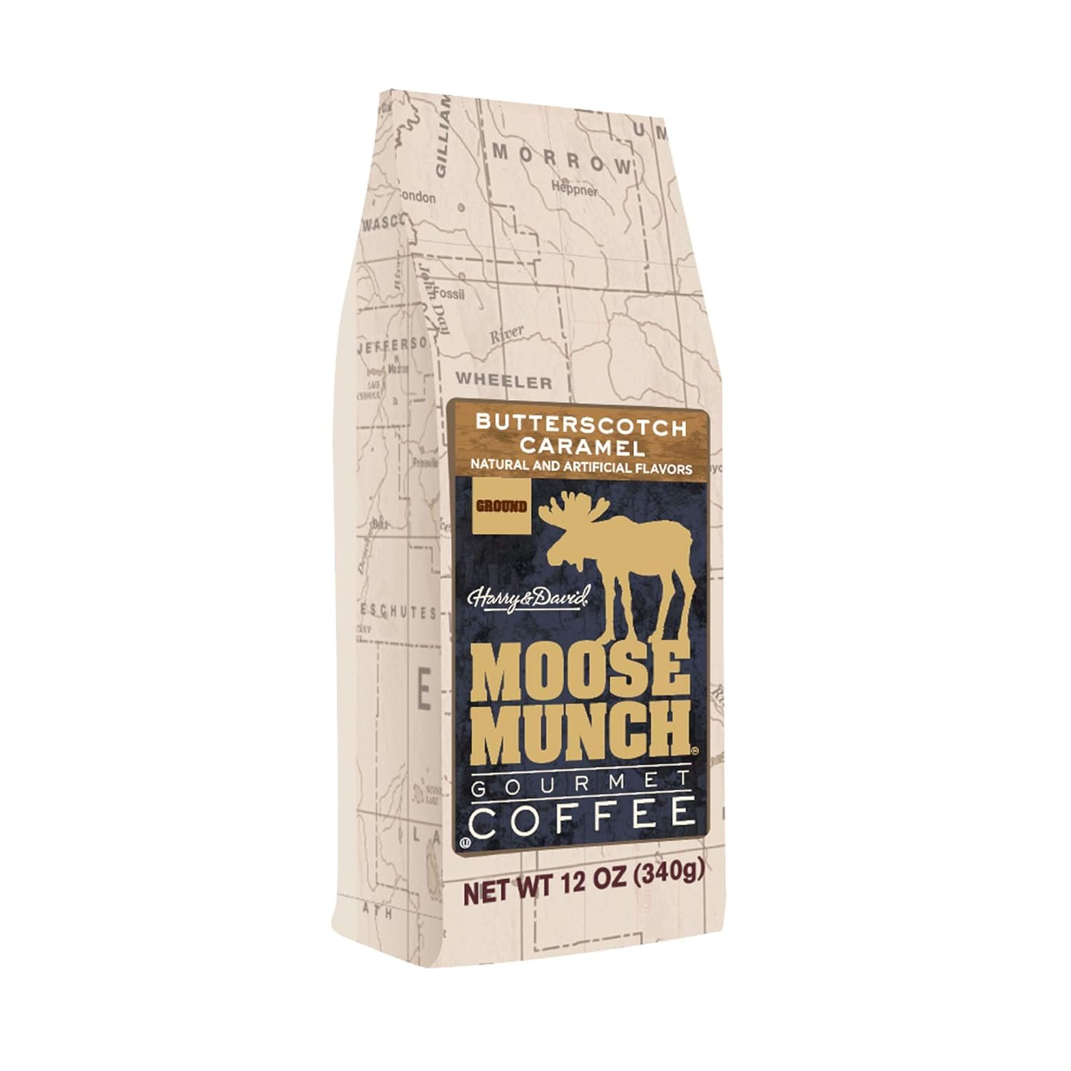 Moose Munch Butterscotch Caramel Ground Coffee – 4 Pack, 12 oz Bags – Sweet Buttery Caramel Flavored Medium Roast Coffee