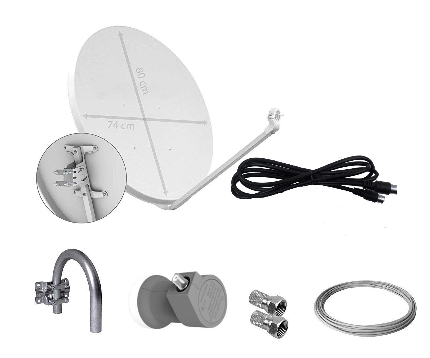 Tecatel K80C1LSCC - Kit parabólica de 80 cm (Soporte, LNB Universal, Cable y Conectores), Color Blanco