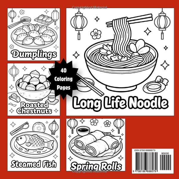 Chinese New Year Snacks & Treats Bold & Easy Coloring Book for Adults: Simple Large Print Lunar New Year Food Designs for Relaxation, Stress Relief, ... and Creative Fun (Snacks & Treats Coloring) image 3