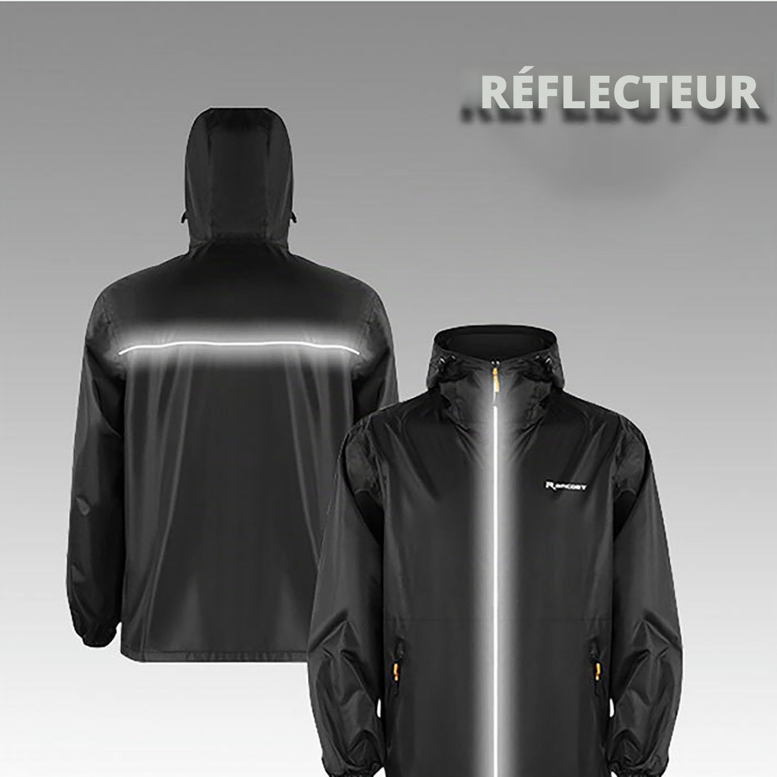 Ensemble de pluie pour homme - Manteau à capuche et pantalon de pluie - Veste de pluie pour homme - Imperméable - Respirant - Réfléchissant - Imperméable - Coupe-vent