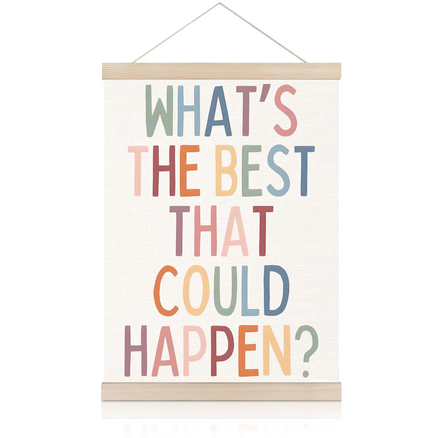 Motivational Wall Art, What's the Best That Could Happen Inspirational Quotes Wall Art, Boho Motivational Wooden Canvas Poster Hanger for Living Room, Bedroom,Office(16x12inch) — image 1