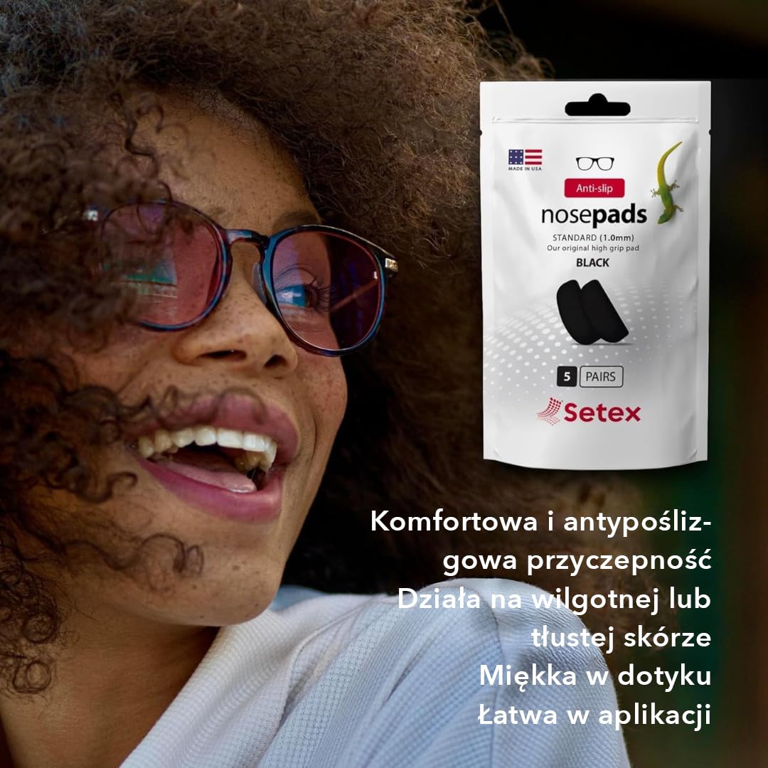 Setex Gecko Grip – Noski Do Okularów (5 Czarnych Par) – Antypoślizgowe Noski Do Okularów, Mikroteksturowane Włókna, Ultra-Mocna Przyczepność I Ultra-Miękkość, Samoprzylepne, 1 × 7 × 16 mm