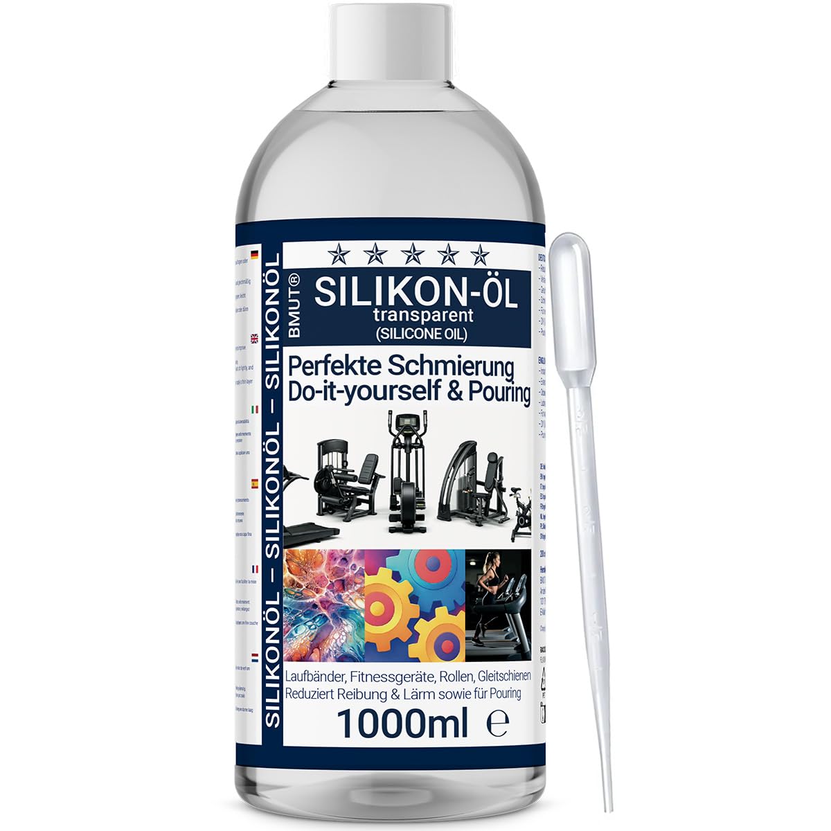 1000 ml de aceite de silicona – puro 100% – para cintas de correr – Lubricante para cinta de correr, bicicleta elíptica, bicicleta de spinning y equipos de fitness – Aceite lubricante 200 cst con