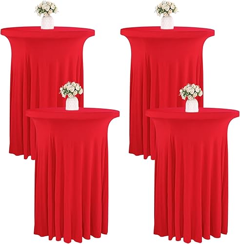 Paquete de 4 faldas redondas de elastano de 32 x 43 pulgadas, fundas de elastano para mesa de cóctel con cortinas onduladas, mantel de cóctel